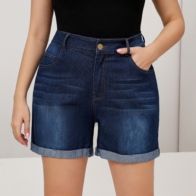 L-5XL Oversized Blue Denim Shorts Women's Washed Straight Ripped Jeans Plus Size High-rise Jeans
