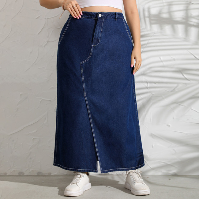 Oversized Denim Skirt Women Long Denim Blue Skirt Plus Size L-5XL