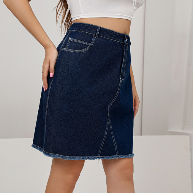 L-5XL Oversized Women's Denim Short Skirt Blue Denim Wrap Zipped Skirt Plus Size