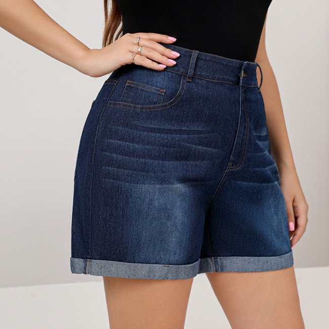 L-5XL Oversized Blue Denim Shorts Women's Washed Straight Ripped Jeans Plus Size High-rise Jeans