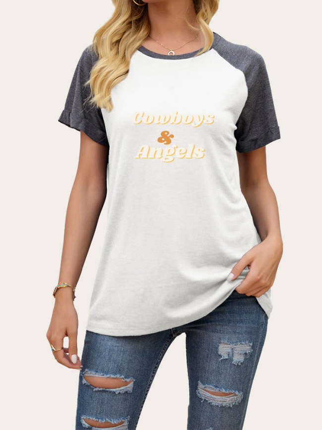 Cowboys & Angles Print Short Sleeve Pullover T Shirt Women