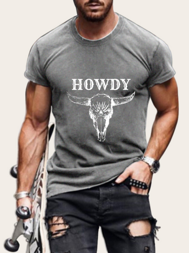 S-5XL Oversized Men's Short Sleeve T-Shirt HOWDY Cowhead Shirt Plus Size Casual Loose Shirt