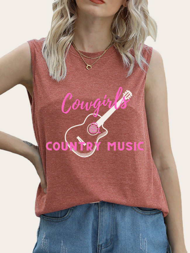 Cute Country Concert Outfits Summer Cowgirl & Music Sleeveless Shirt For Cute Cowgirl