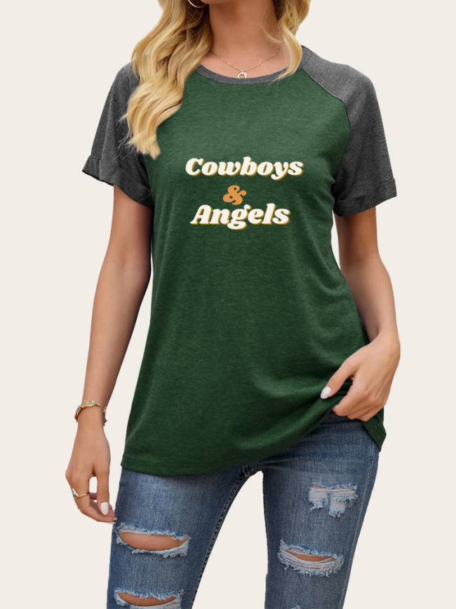 Cowboys & Angles Print Short Sleeve Pullover T Shirt Women