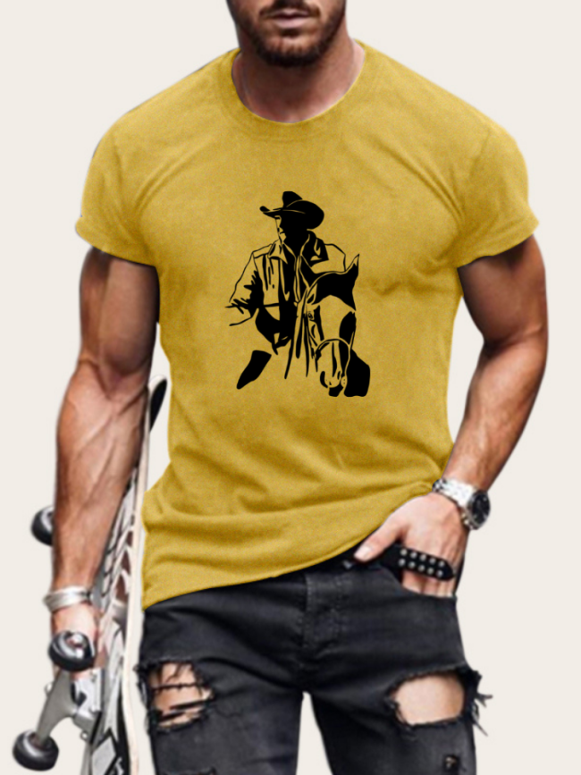 S-5XL Oversized Men's Short Sleeve T-Shirt Cowboy Dutton Ranch Inspired Shirt Plus Size Western Style Casual Loose Shirt