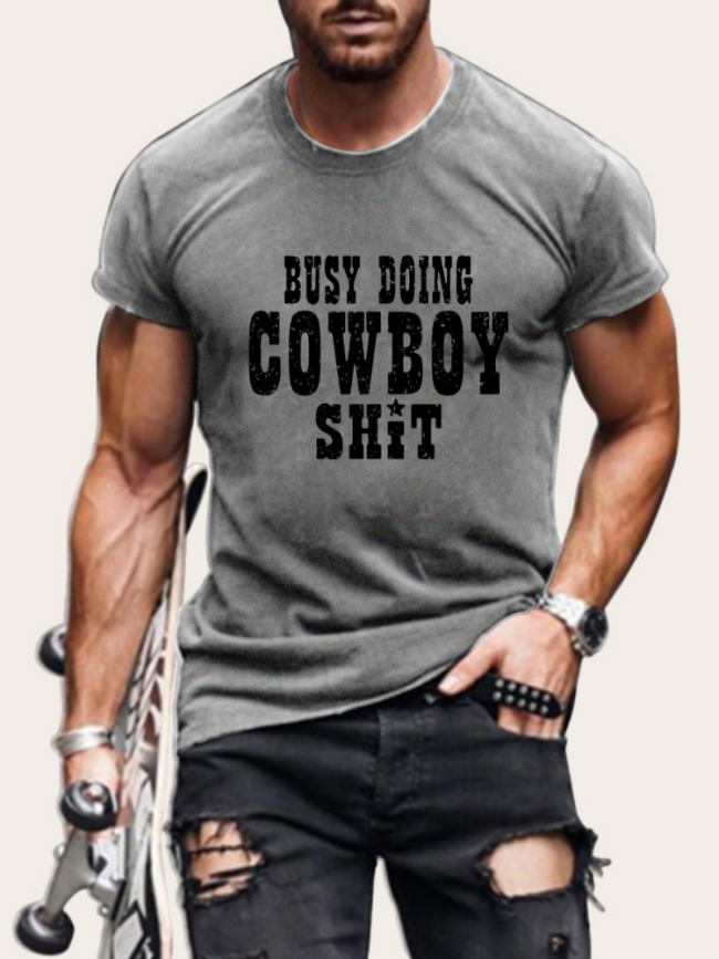 S-5XL Oversized Men's Short Sleeve T-Shirt Busy Doing Cowboy Shirt Plus Size Western Style Shirt