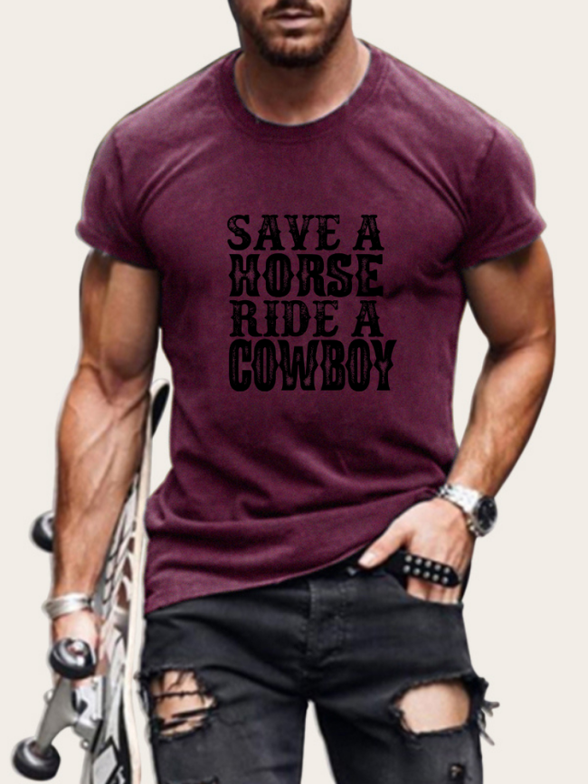 S-5XL Oversized Men's Short Sleeve T-Shirt Save a Horse Ride A Cowboy Shirt Plus Size Loose Shirt