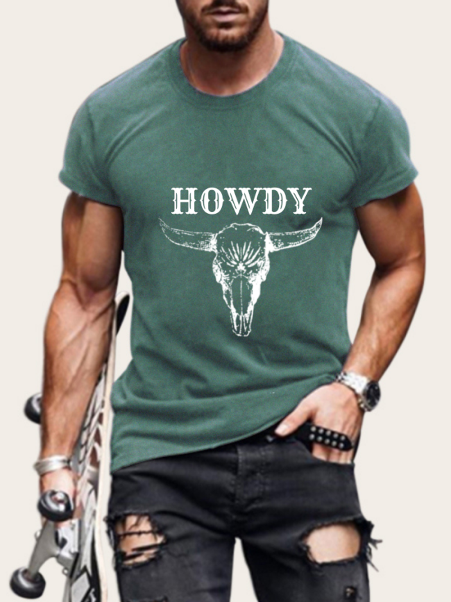 S-5XL Oversized Men's Short Sleeve T-Shirt HOWDY Cowhead Shirt Plus Size Casual Loose Shirt