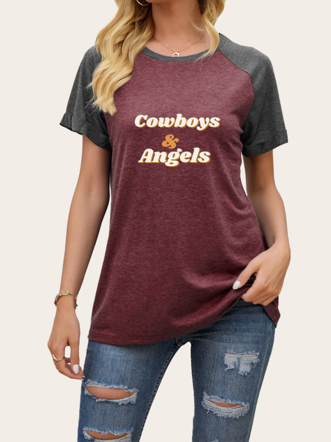 Cowboys & Angles Print Short Sleeve Pullover T Shirt Women