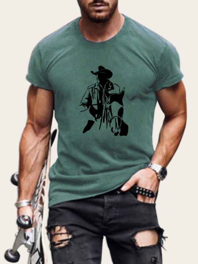 S-5XL Oversized Men's Short Sleeve T-Shirt Cowboy Dutton Ranch Inspired Shirt Plus Size Western Style Casual Loose Shirt