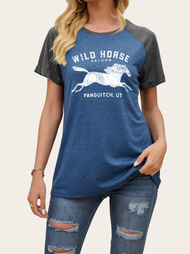 Cowgirl Pullover Tee Shirts with Horse Riding Print Short Sleeve T Shirt