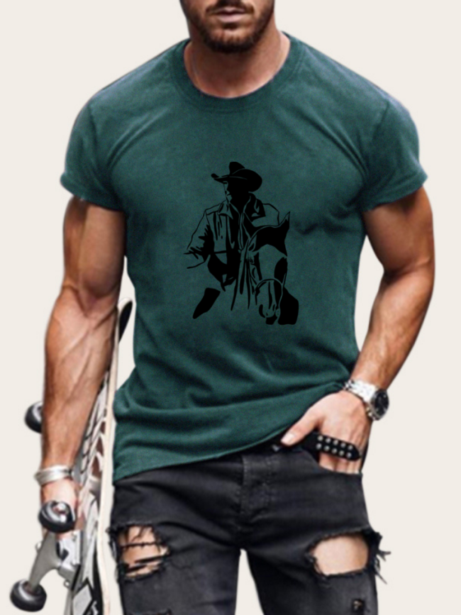 S-5XL Oversized Men's Short Sleeve T-Shirt Cowboy Dutton Ranch Inspired Shirt Plus Size Western Style Casual Loose Shirt