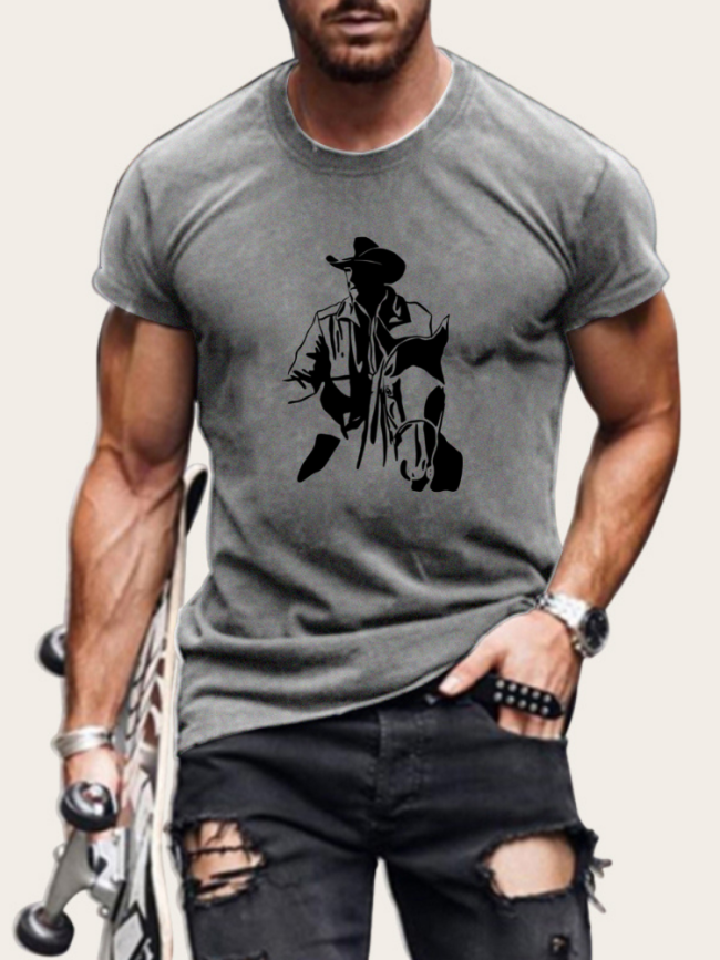 S-5XL Oversized Men's Short Sleeve T-Shirt Cowboy Dutton Ranch Inspired Shirt Plus Size Western Style Casual Loose Shirt