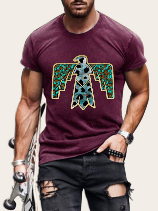 Men's Short Sleeve T-Shirt Western Eagle Pattern Shirt Plus Size Casual Loose Shirt S-5XL Oversized