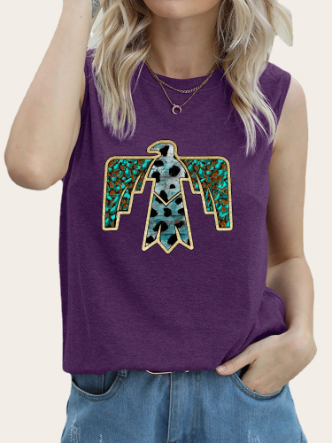 Cowgirl Outfits Native Eagle Pattern Shirt Summer Sleeveless Tank Top Shirt