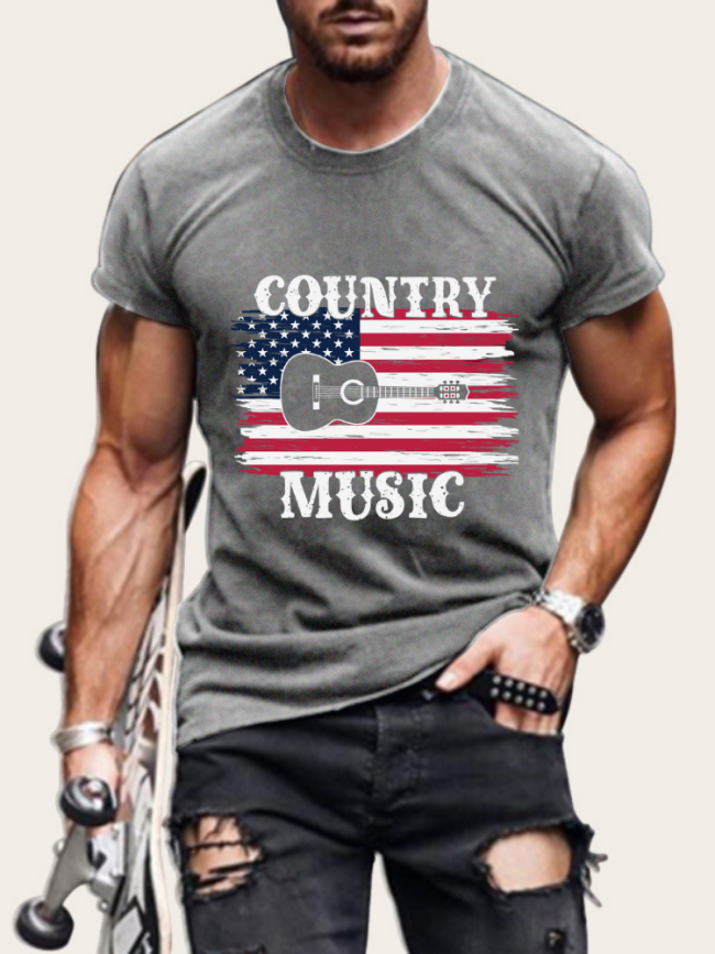Men's Short Sleeve T-Shirt American Flag Country Music Pattern Shirt Plus Size Casual Loose Shirt S-5XL Oversized