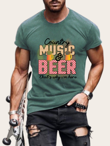 Men's Must Have Short Sleeve T-Shirt Beer with Country Music Pattern Shirt Plus Size Casual Loose Shirt