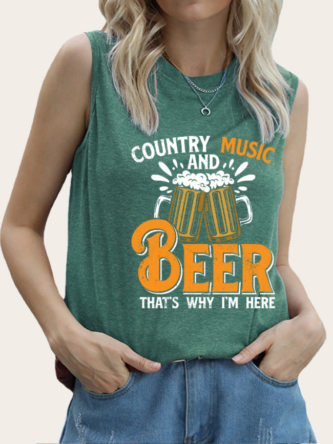 Women's Loose Country Music with Beer Tank Top Shirt Summer Outfit Sleeveless Casual Loose Tank