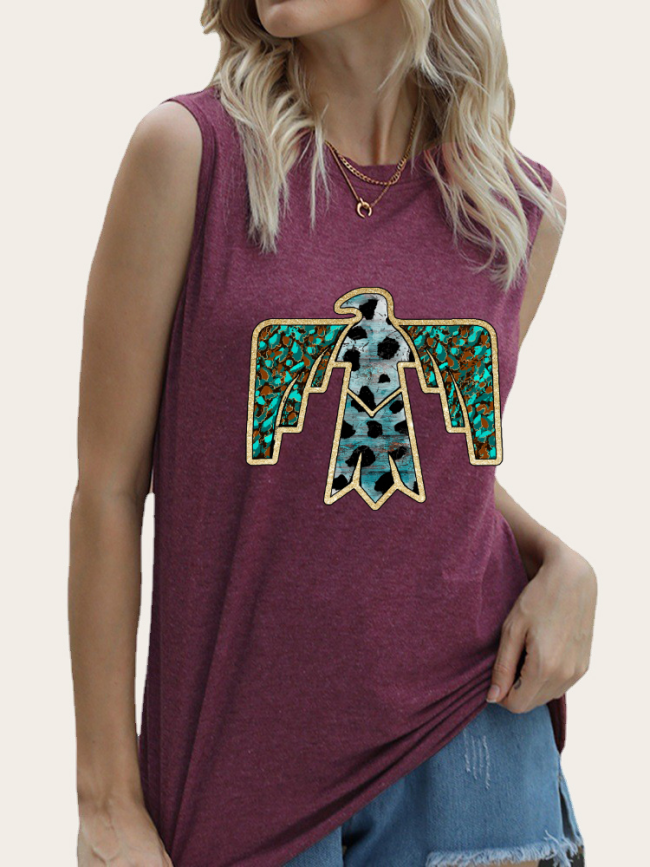 Cowgirl Outfits Native Eagle Pattern Shirt Summer Sleeveless Tank Top Shirt