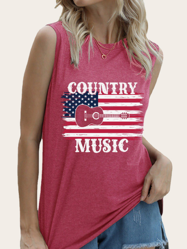 Women's American Flag with Country Music Top Summer Sleeveless Tank Shirt for Cowgirl