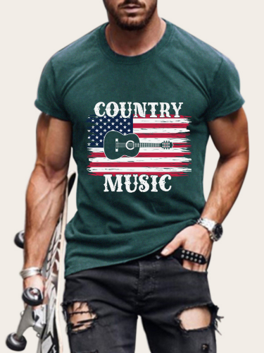 Men's Short Sleeve T-Shirt American Flag Country Music Pattern Shirt Plus Size Casual Loose Shirt S-5XL Oversized