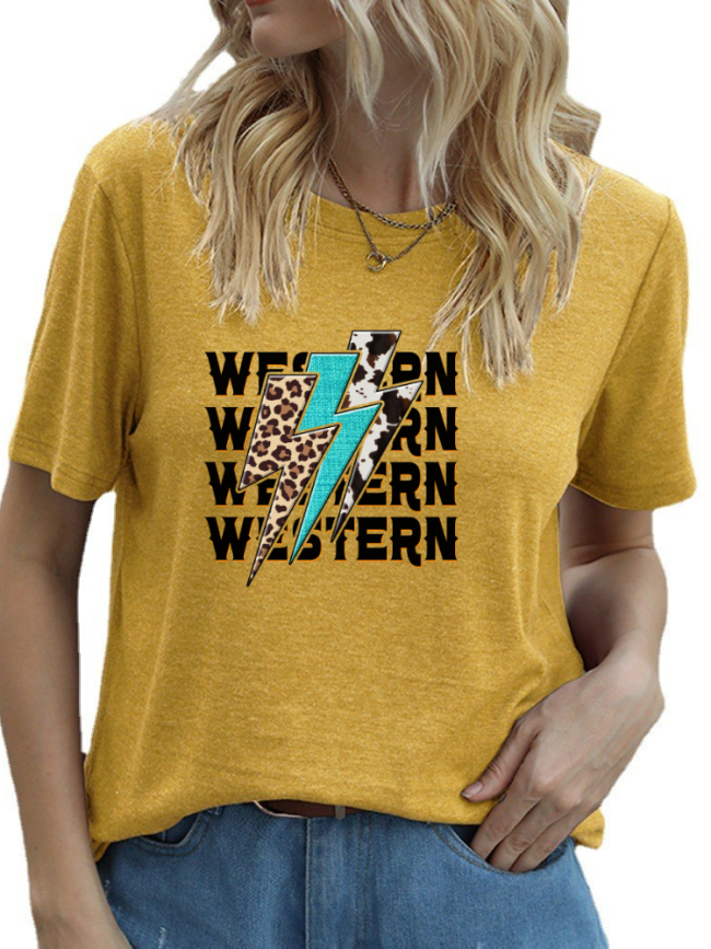 Cowgirl Western Lightning Shirt Women's Causal Loose Short Sleeve Top Spring Must-Have Shirt