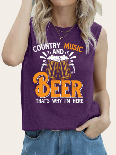 Women's Loose Country Music with Beer Tank Top Shirt Summer Outfit Sleeveless Casual Loose Tank