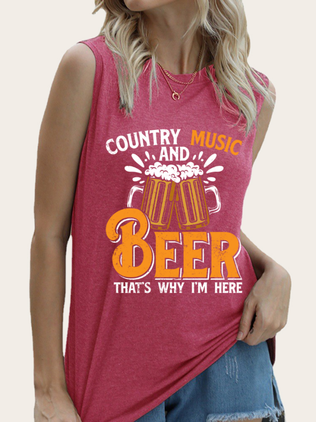 Women's Loose Country Music with Beer Tank Top Shirt Summer Outfit Sleeveless Casual Loose Tank