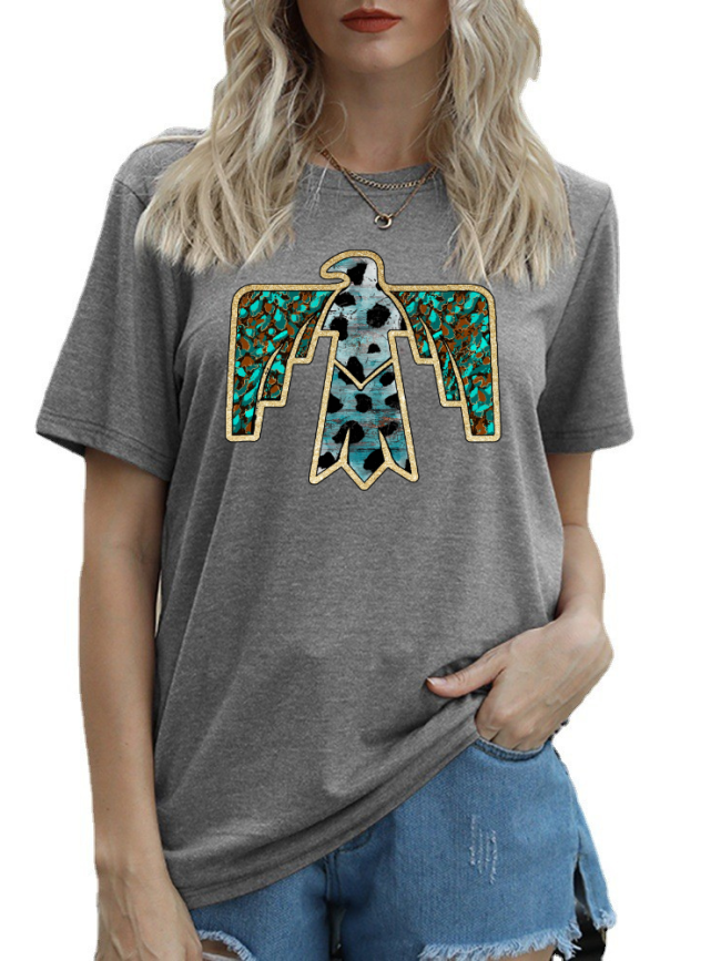 Native Eagle Pattern Shirt Women's Causal Loose Short Sleeve Top Spring Must-Have Shirt