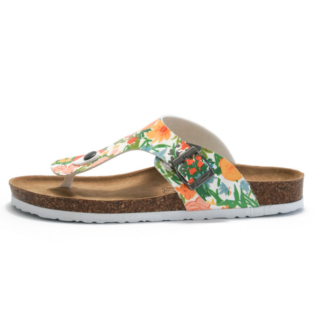 Women'S Big Buckle Cork Slippers Outer Wear Ladies Beach Shoes Flower Cork