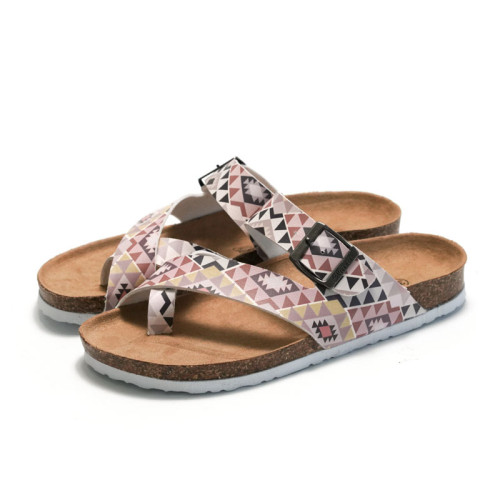 2022 Summer Fashion Women's Cork Slippers Outer Wear Sandals and Slippers Set Toe Beach Shoes Aztec Pattern
