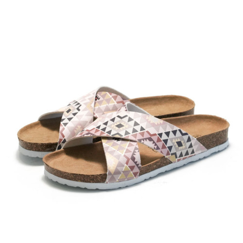 Fashion Cross Strap Ladies Cork Drag Outer Wear Aztec Pattern Summer Girls Beach Shoes Casual Sandals and Slippers