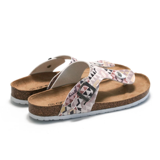 2022 New Aztec Pattern Geometric Cork Big Buckle Slippers Female Summer Student Beach Shoes