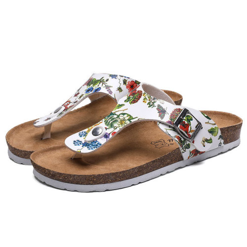 Women's Summer Big Buckle Slippers Floral Flip-Flops Clip-On PU Leather Sandals