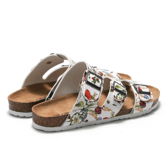 Women'S Summer Floral Pattern Flip-Flops Big Buckle Cork Beach Shoes