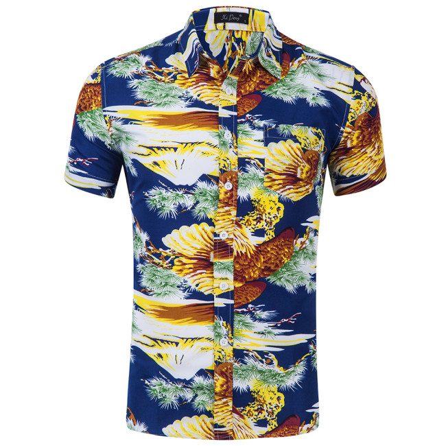 Mens Beach Aloha Floral Printed Shirts Funky Tropical Casual Beach Hawaiian Shirt Button Down Casual Short Sleeve T-Shirt
