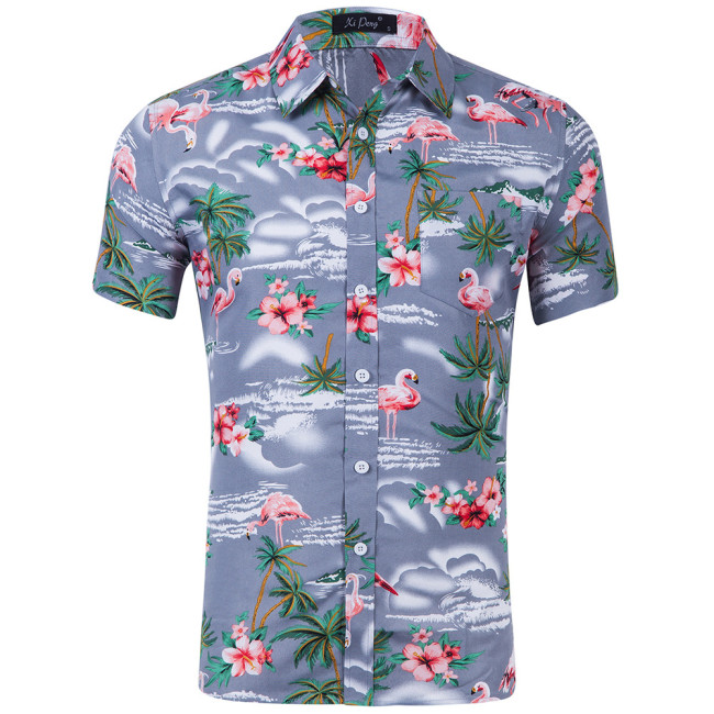 Mens Beach Aloha Floral Printed Shirts Funky Tropical Casual Beach Hawaiian Shirt Button Down Casual Short Sleeve T-Shirt