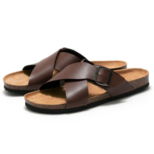 Men's Cork Slippers Cross Strap Big Buckle Men's Beach Shoes Casual Sandals