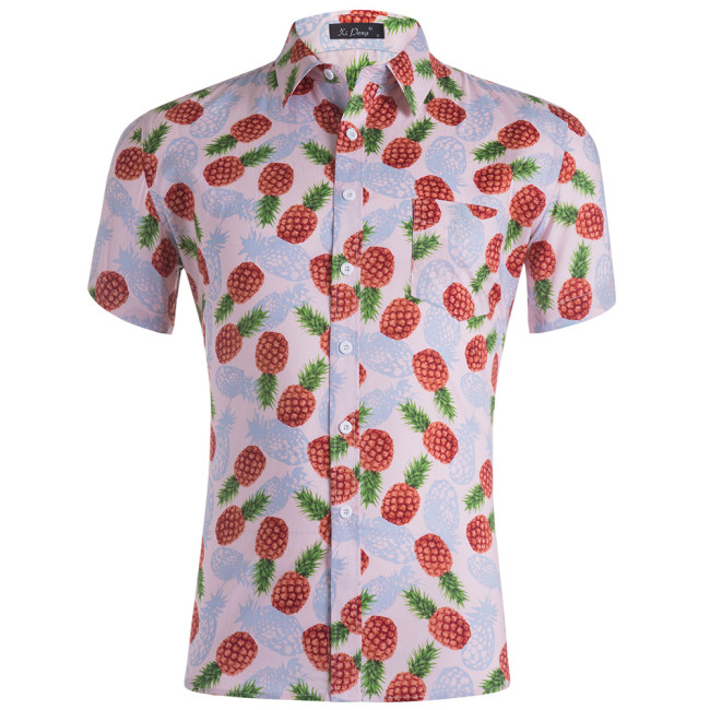 Men's Beach Hawaiian Shirt Button Down Casual Short Sleeve T-Shirt Tropical Floral Coconut Tree Print Aloha Mens Shirts
