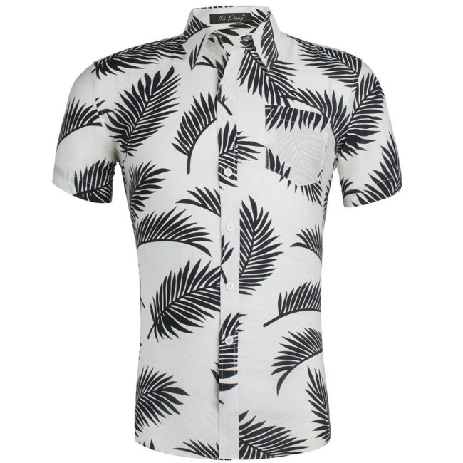 Mens Tropical Aloha Floral Printed Shirts Funky Beach Hawaiian Shirt Button Down Casual Short Sleeve Pineapple Floral Coconut Tree T-Shirt