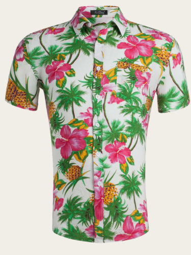 Mens Tropical Aloha Floral Printed Shirts Funky Beach Hawaiian Shirt Button Down Casual Short Sleeve Pineapple Floral Coconut Tree T-Shirt