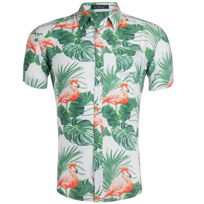 Mens Tropical Aloha Floral Printed Shirts Funky Beach Hawaiian Shirt Button Down Casual Short Sleeve Pineapple Floral Coconut Tree T-Shirt