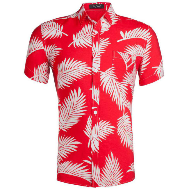 Mens Tropical Aloha Floral Printed Shirts Funky Beach Hawaiian Shirt Button Down Casual Short Sleeve Pineapple Floral Coconut Tree T-Shirt