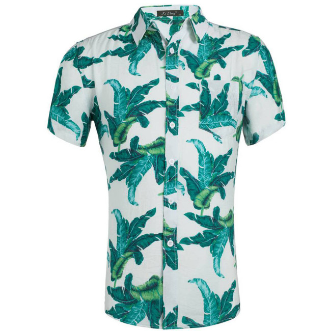 Mens Tropical Aloha Floral Printed Shirts Funky Beach Hawaiian Shirt Button Down Casual Short Sleeve Pineapple Floral Coconut Tree T-Shirt