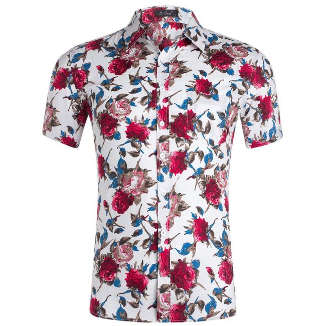 Mens Aloha Floral Printed Shirts Funky Tropical Casual Beach Hawaiian Pineapple Floral Shirt Button Down Casual Short Sleeve T-Shirt