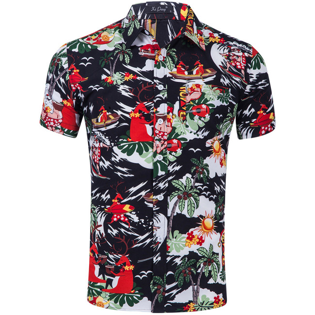 Mens Beach Aloha Floral Printed Shirts Funky Tropical Casual Beach Hawaiian Shirt Button Down Casual Short Sleeve T-Shirt