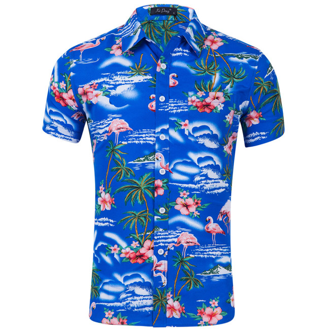 Mens Beach Aloha Floral Printed Shirts Funky Tropical Casual Beach Hawaiian Shirt Button Down Casual Short Sleeve T-Shirt