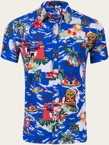 Mens Beach Aloha Floral Printed Shirts Funky Tropical Casual Beach Hawaiian Shirt Button Down Casual Short Sleeve T-Shirt