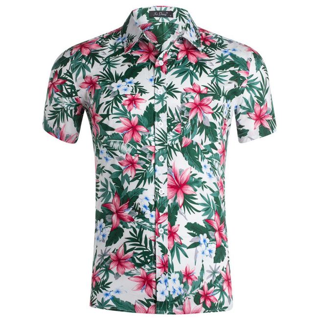 Mens Aloha Floral Printed Shirts Funky Tropical Casual Beach Hawaiian Pineapple Floral Shirt Button Down Casual Short Sleeve T-Shirt