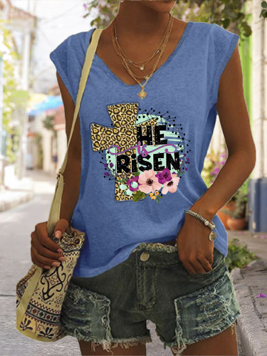 He is Risen Funny Saying Tshirt Easter Outfit Graphic Tees Women's Casual Loose T-Shirts God Cross Pattern Top